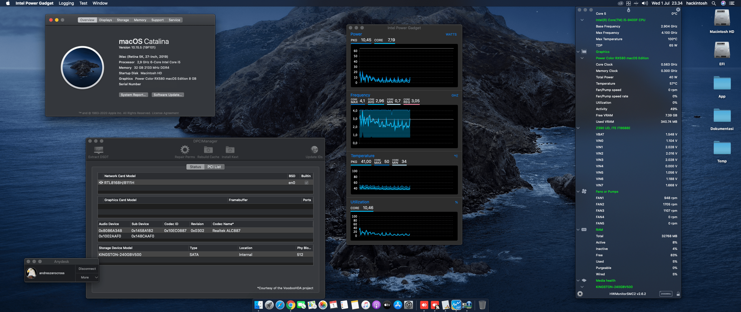 Success Hackintosh macOS Catalina 10.15.5 Build 19F101 in Gigabyte Z390 UD + Intel Core i5-9400F + Power Color RX 580